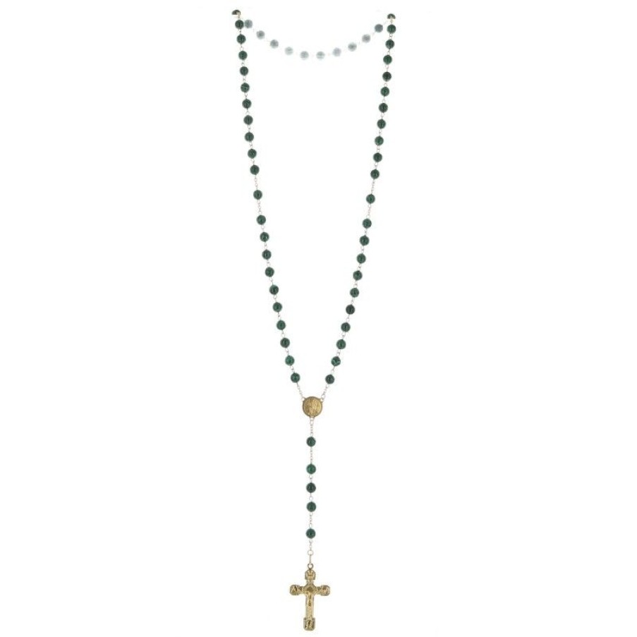 Palais du Rosaire Chapelet Plaque Or | Chapelet Plaque Or Avec Grains En Pierre Malachite