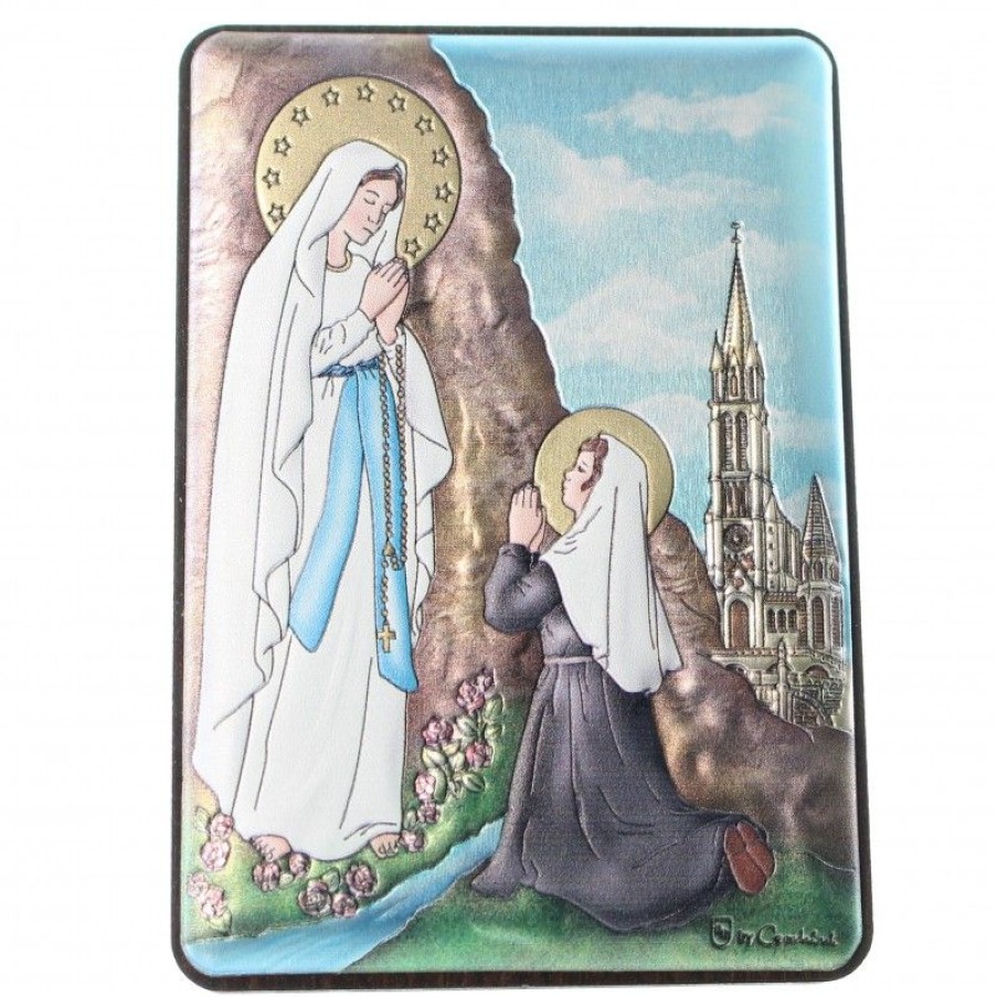 Palais du Rosaire Cadre Religieux | Cadre Apparition De Lourdes Sur Plaque Metal 17X10Cm