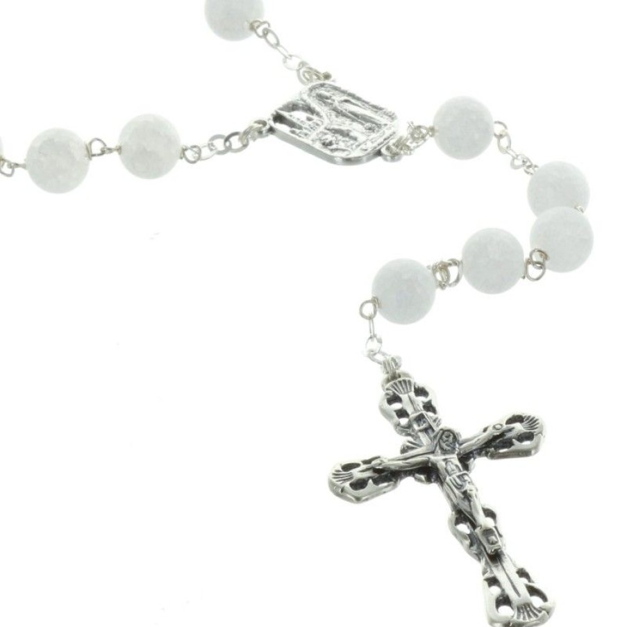 Palais du Rosaire Chapelet Argent | Chapelet De Lourdes En Argent Avec Pierres Effet Craquelees 7Mm