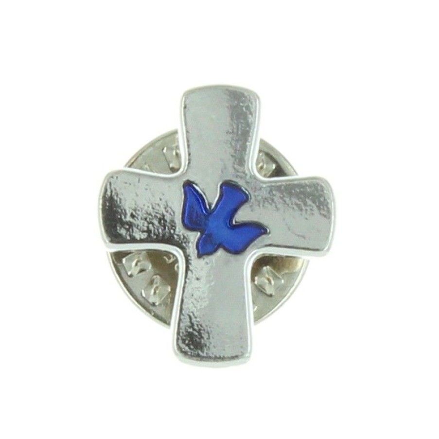 Palais du Rosaire Magnet | Pin'S En Forme De Croix Avec Une Colombe Bleue