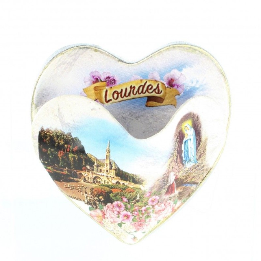 Palais du Rosaire Magnet | Magnet De L'Apparition En Forme De Coeur Avec Une Poche