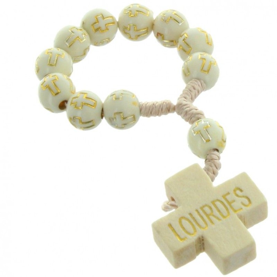 Palais du Rosaire Chapelet Dizainier | Dizainier De Lourdes Blanc Et Dore
