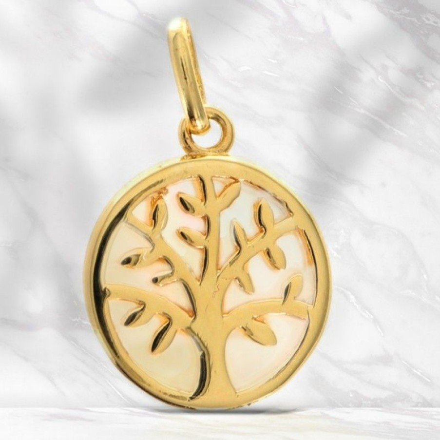 Palais du Rosaire Medaille Et Croix Plaque Or | Pendentif Arbre De Vie Plaque Or De 15Mm