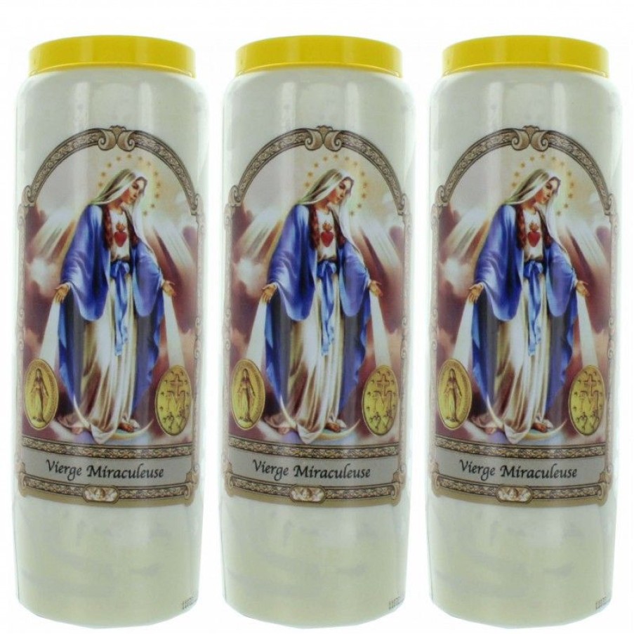 Palais du Rosaire Bougie Neuvaine | Lot De 3 Bougies De Neuvaine De La Vierge Miraculeuse 17,5Cm