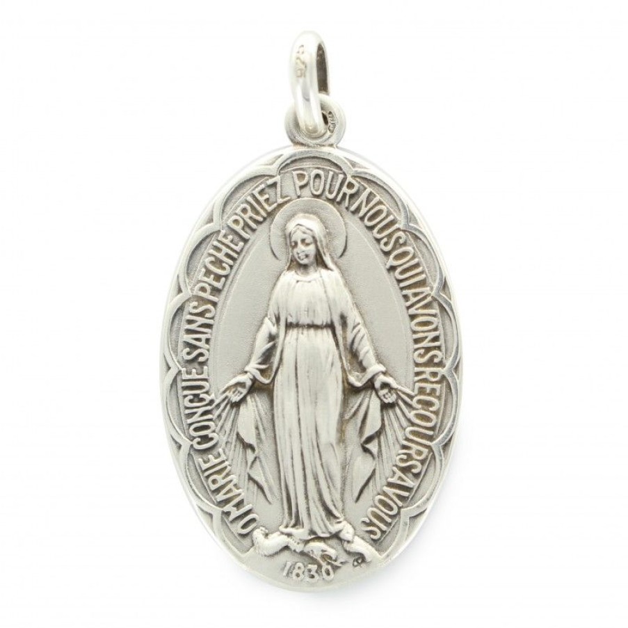 Palais du Rosaire Medaille Et Croix Argent | Medaille Miraculeuse En Argent 33Mm 11G