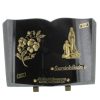 Palais du Rosaire Plaque Funeraire | Plaque Funeraire En Granit En Forme De Livre Avec L'Apparition De Lourdes En Bronze 36X25Cm
