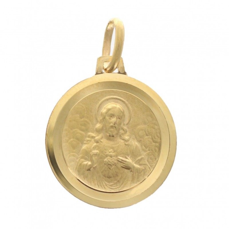 Palais du Rosaire Medaille Et Croix Plaque Or | Medaille En Plaque Or Du Christ Et Vierge A L'Enfant 16Mm