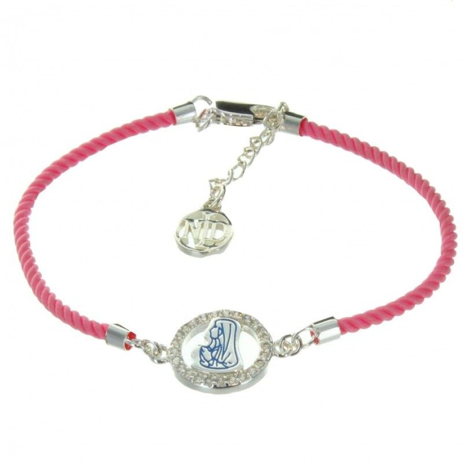 Palais du Rosaire Bracelet Fantaisie | Bracelet Religieux De Notre Dame De Lourdes Avec Un Cordage Rose