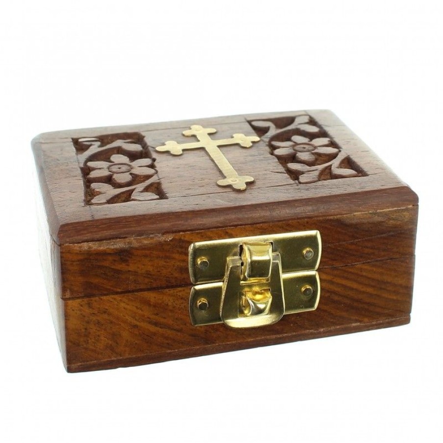 Palais du Rosaire Boite A Chapelet | Boite A Chapelet En Bois Avec Croix En Laiton 8Cm