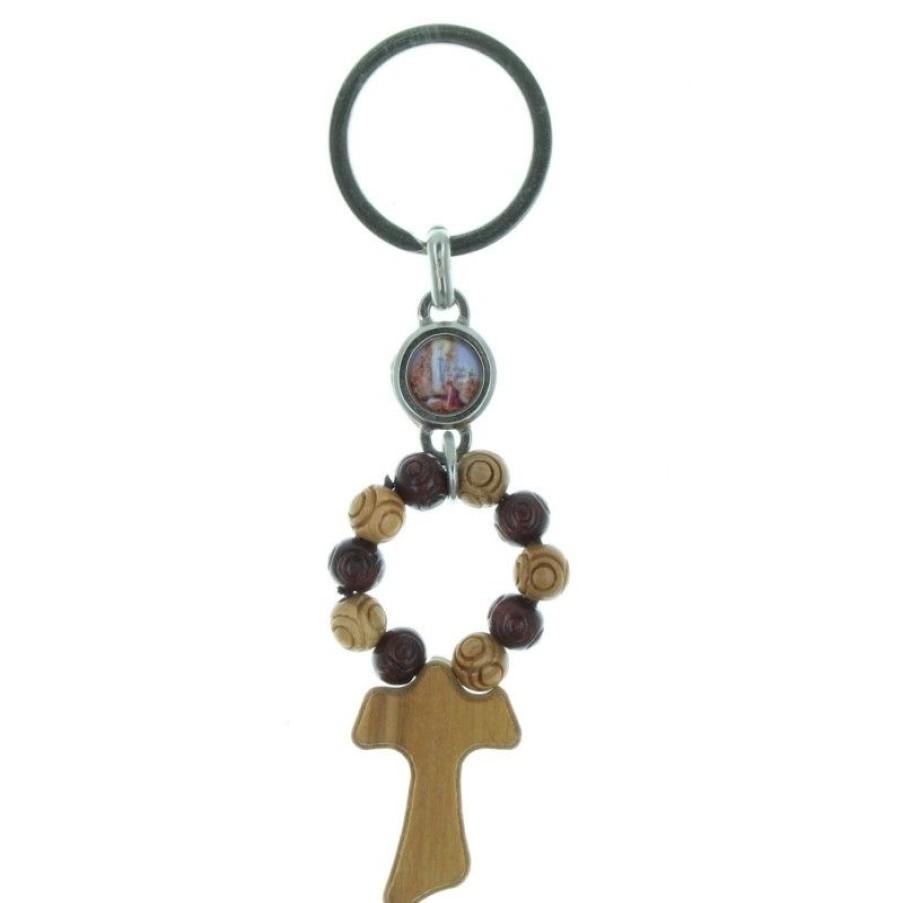 Palais du Rosaire Porte&Cles | Porte-Cles Avec Un Dizainier En Bois Et Une Croix Tau