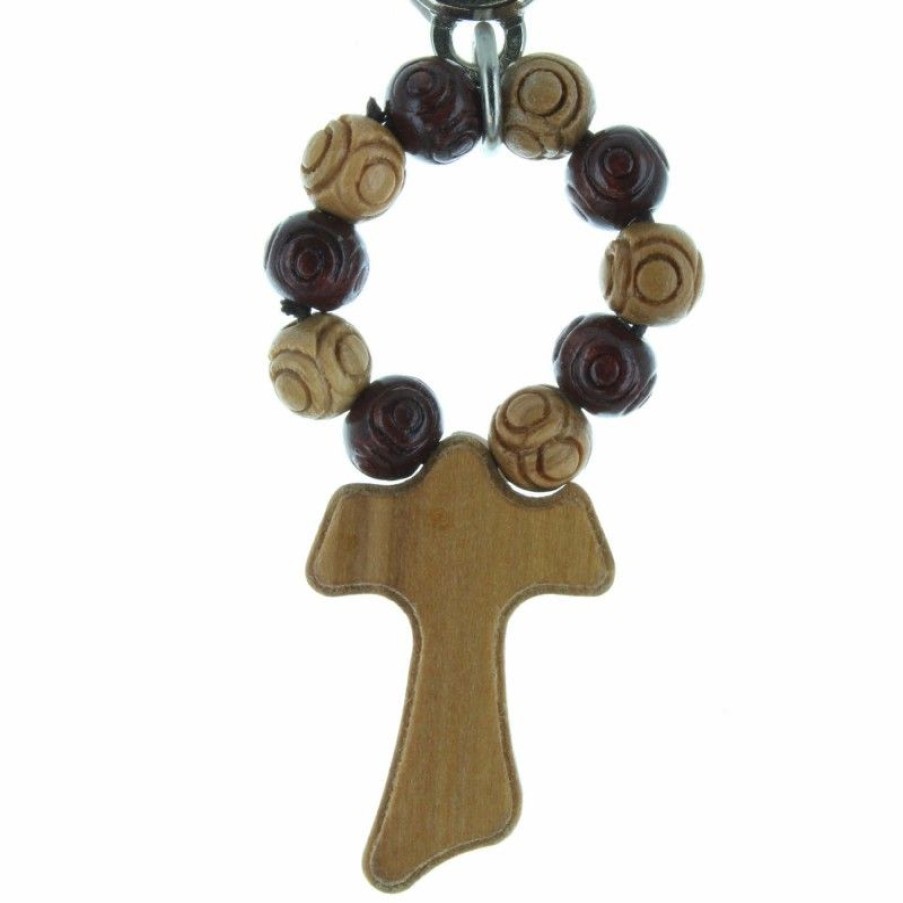 Palais du Rosaire Porte&Cles | Porte-Cles Avec Un Dizainier En Bois Et Une Croix Tau