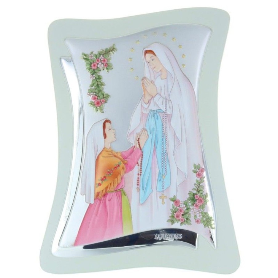 Palais du Rosaire Cadre Religieux | Cadre Religieux Apparition De Lourdes Bain Argentee Colore 21 X 32,5Cm