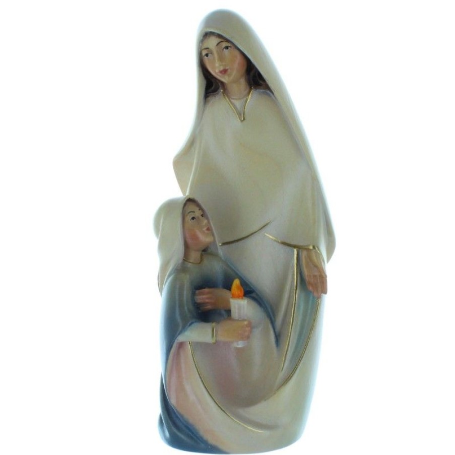 Palais du Rosaire Statue En Bois | Statue De L'Apparition De Lourdes En Bois De Hetre Colore 17Cm