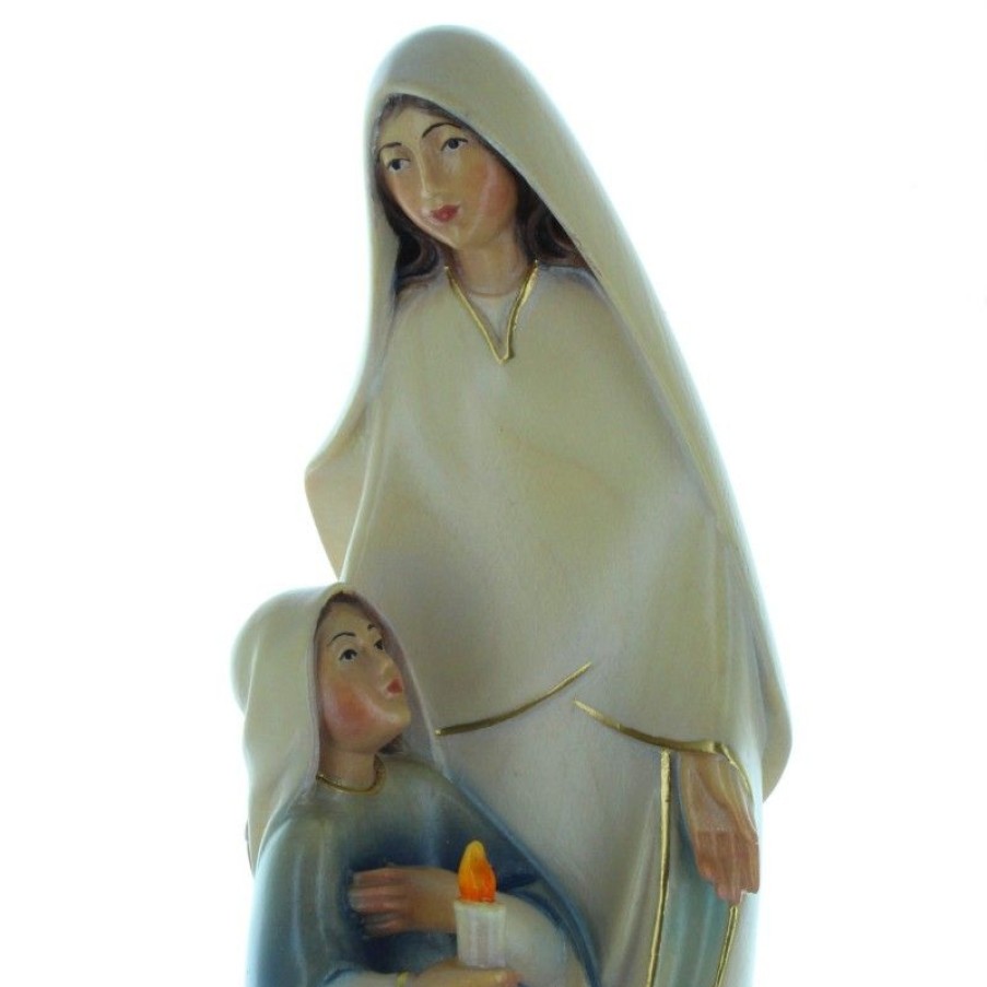 Palais du Rosaire Statue En Bois | Statue De L'Apparition De Lourdes En Bois De Hetre Colore 17Cm