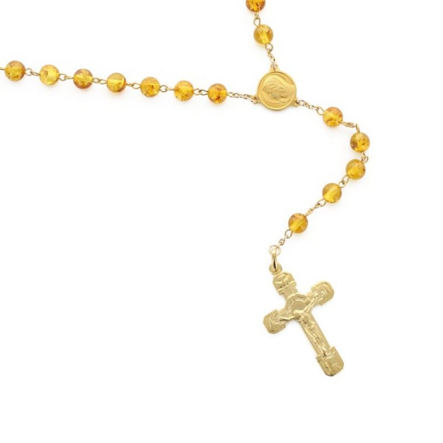 Palais du Rosaire Chapelet Plaque Or | Chapelet Plaque Or Avec Grains En Ambre