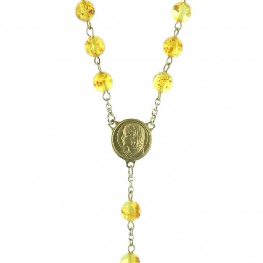 Palais du Rosaire Chapelet Plaque Or | Chapelet Plaque Or Avec Grains En Ambre