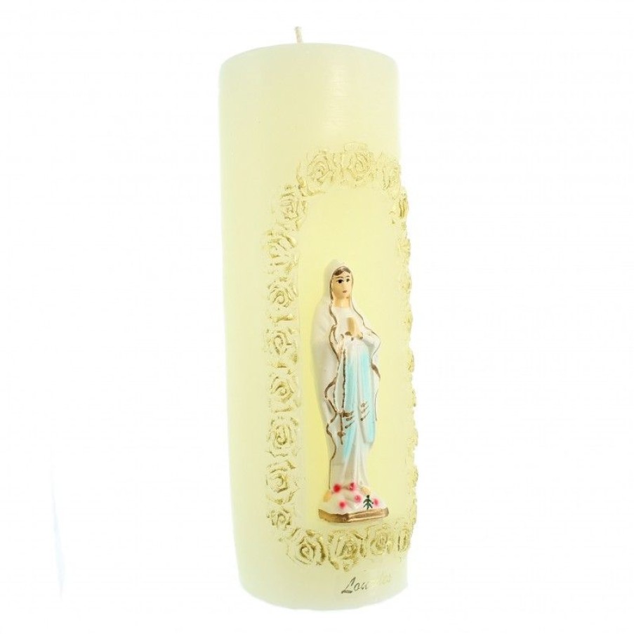 Palais du Rosaire Bougie Decorative | Bougie Notre Dame De Lourdes En Relief 7X19Cm