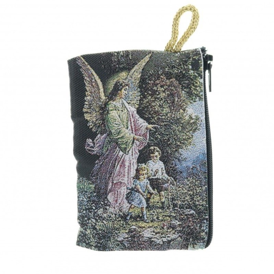 Palais du Rosaire Etui A Chapelet | Etui A Chapelet En Fil Dore 10X7 Cm Decore De L'Ange Gardien