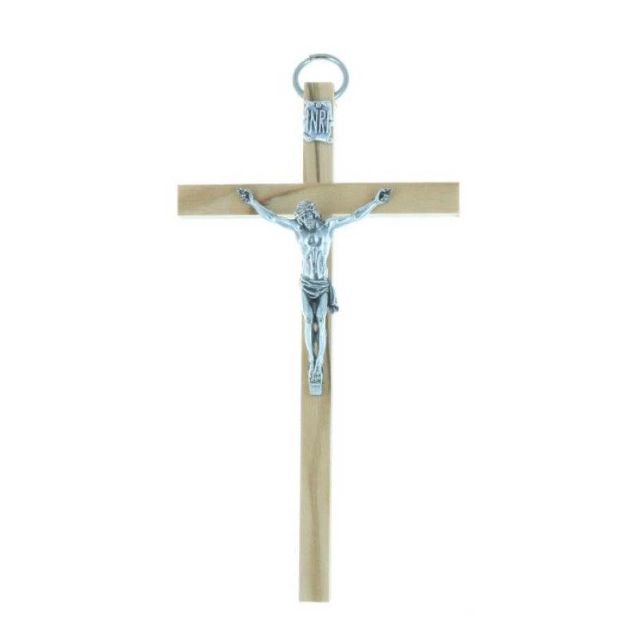 Palais du Rosaire Crucifix Bois | Crucifix En Bois D'Olivier Avec Un Christ Argente 13Cm