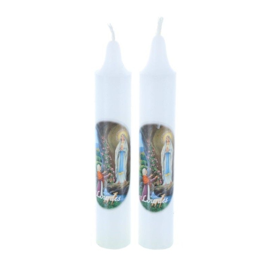Palais du Rosaire Bougie Decorative | Lot De Deux Bougies Simples Apparition De Lourdes 11,5 Cm