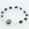 Palais du Rosaire Bracelet Fantaisie | Bracelet Grains Nacres Et Noirs A Pois Avec Medaille De Lourdes