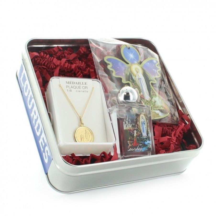 Palais du Rosaire Medaille Et Croix Plaque Or | Coffret Bijoux De La Sainte Famille