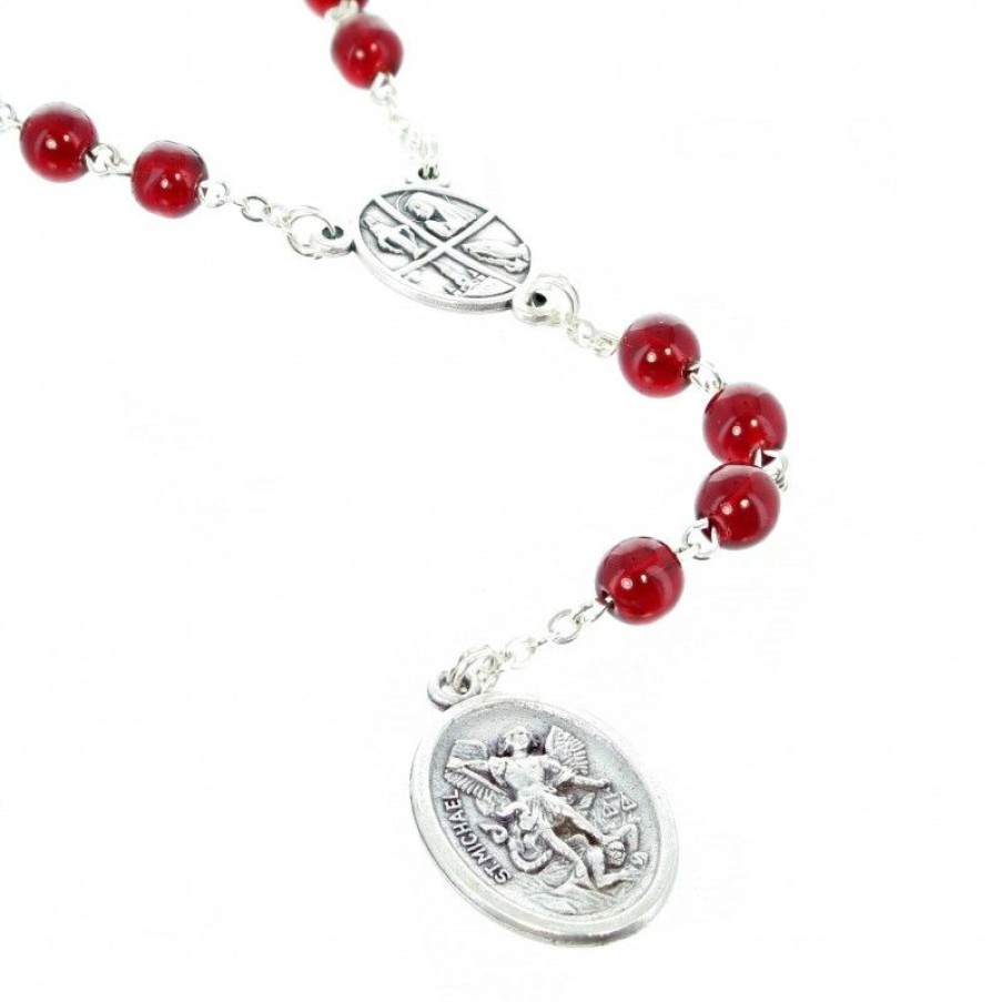 Palais du Rosaire Chapelet Verre | Chapelet En Verre Rouge De Saint Michel 6Mm
