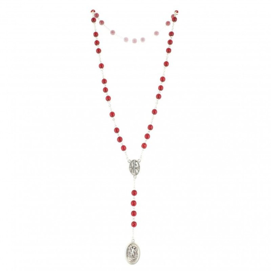 Palais du Rosaire Chapelet Verre | Chapelet En Verre Rouge De Saint Michel 6Mm