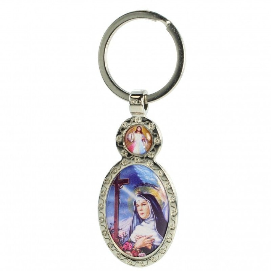 Palais du Rosaire Porte&Cles | Porte-Cle Ovale De Sainte Rita Et Du Christ Misericordieux