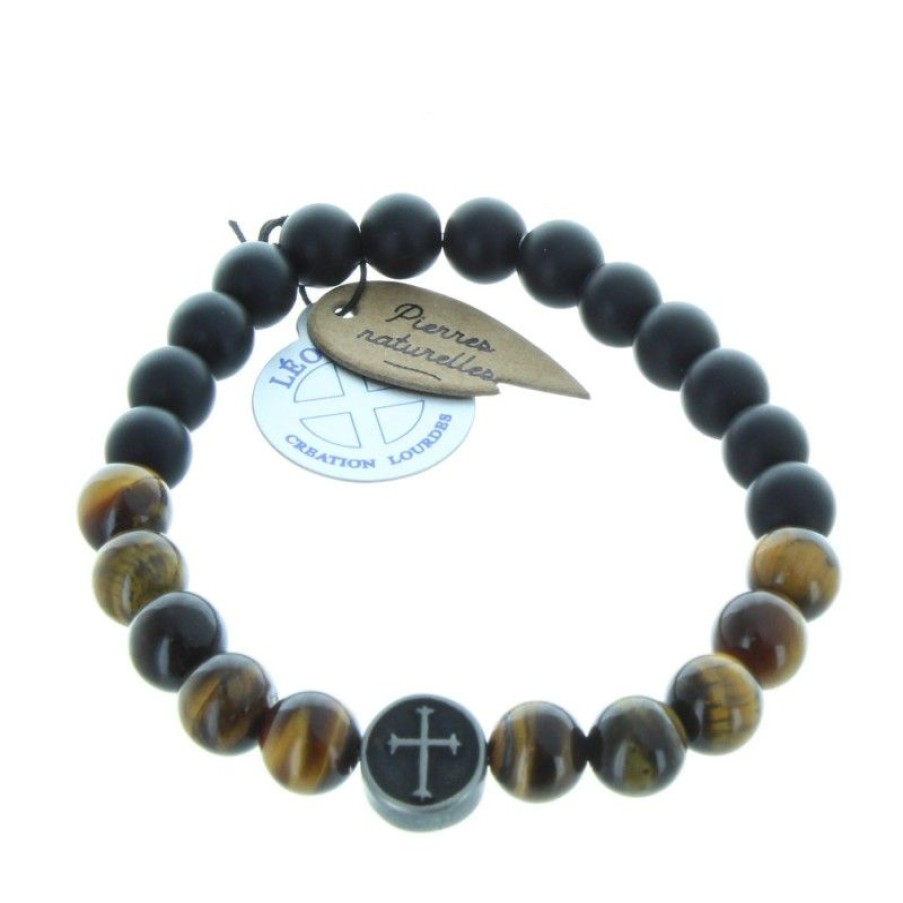 Palais du Rosaire Bracelet Fantaisie | Bracelet Religieux En Pierre D'Agate Noire Et Oeil De Tigre