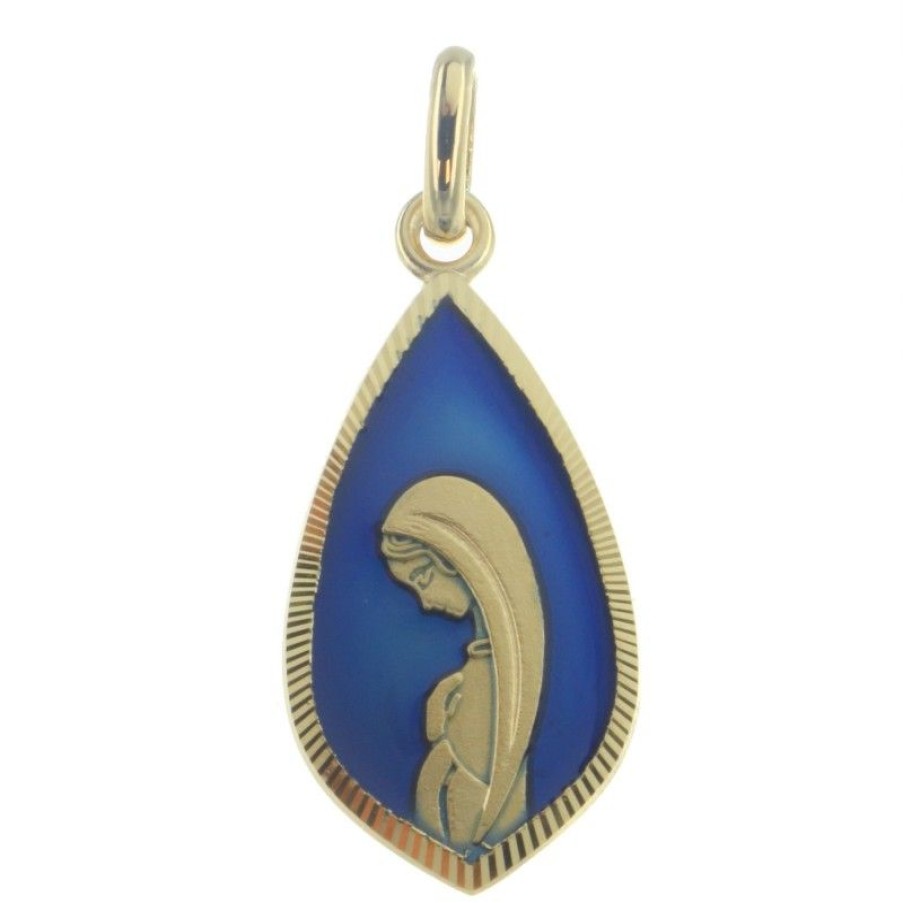 Palais du Rosaire Medaille Et Croix Plaque Or | Medaille De La Vierge Marie En Plaque Or Et Fond Bleu