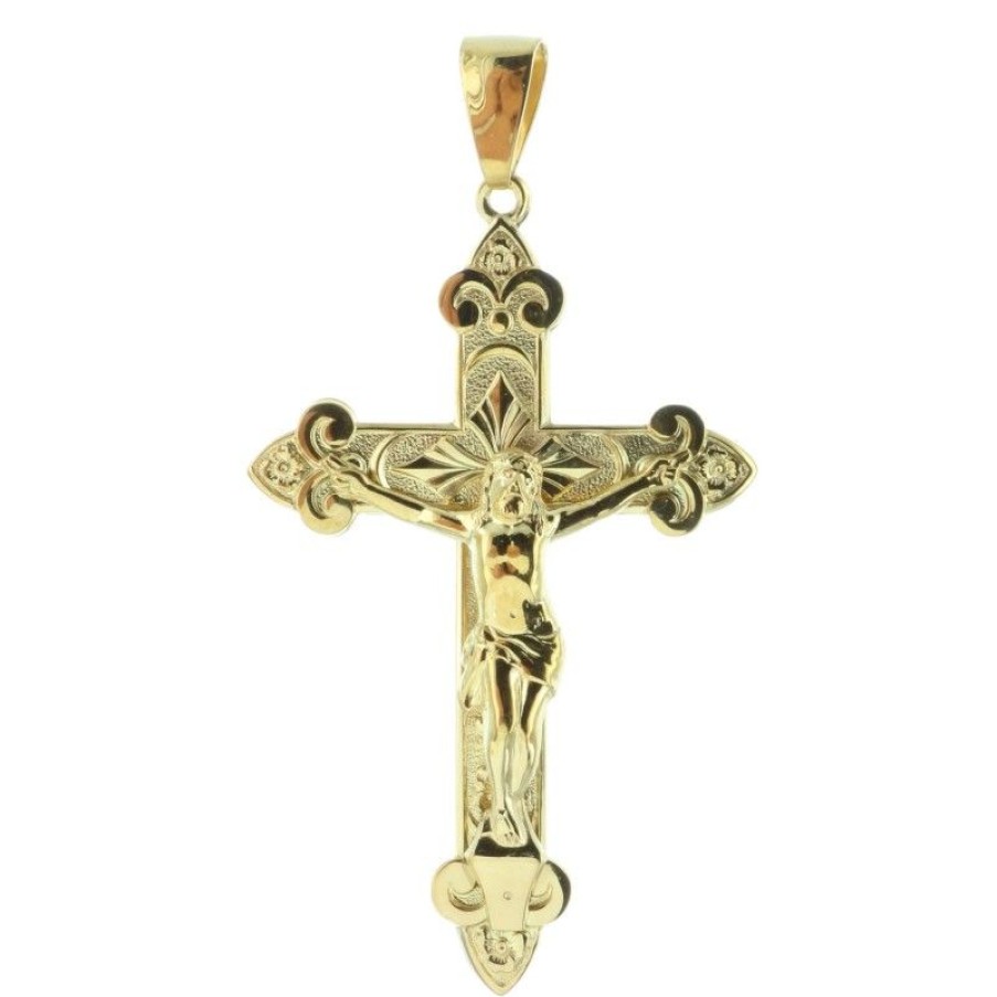 Palais du Rosaire Medaille Et Croix Plaque Or | Pendentif Croix Plaque Or Fleur De Lys 4Cm