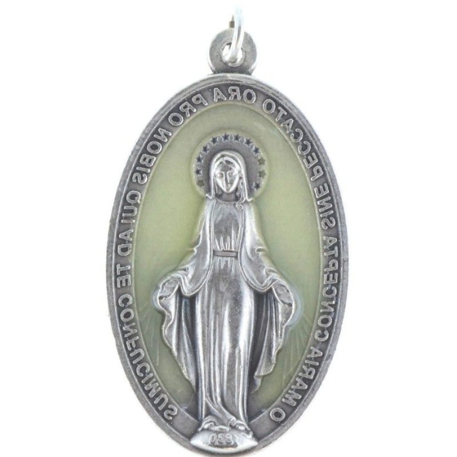 Palais du Rosaire Medaille Et Croix Metal | Medaille De La Vierge Miraculeuse Lumineuse En Metal 4Cm