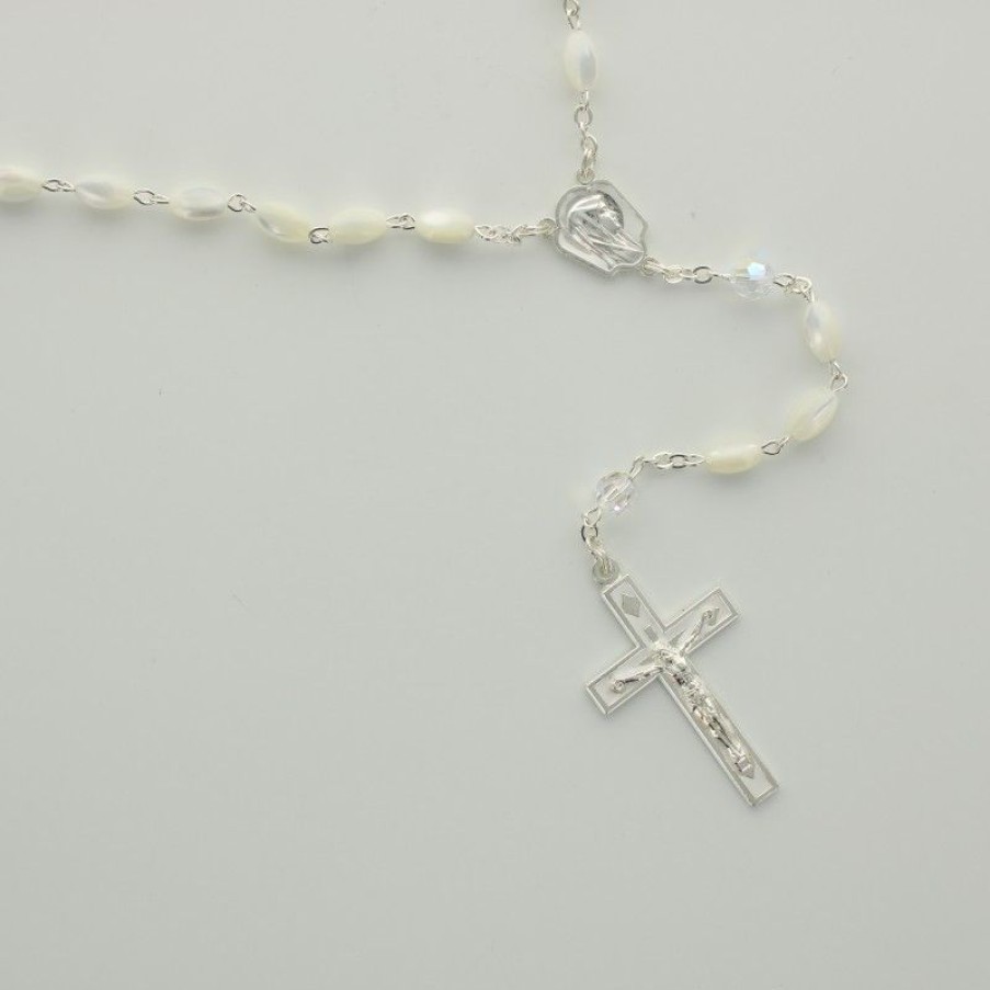 Palais du Rosaire Chapelet Cristal | Chapelet Argente Avec Grains En Nacre Et Pierres Swarovski