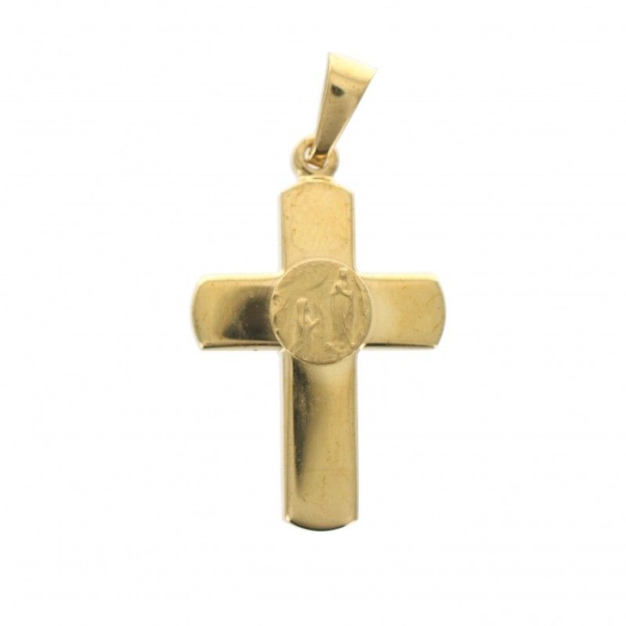Palais du Rosaire Medaille Et Croix Plaque Or | Pendentif Croix Apparition En Plaque Or 20 Mm