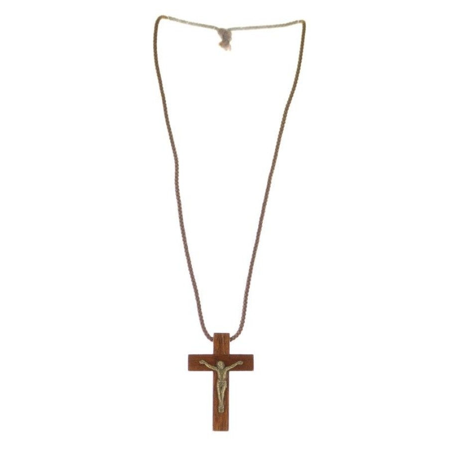 Palais du Rosaire Collier Fantaisie | Collier En Lacet Avec Une Croix En Bois