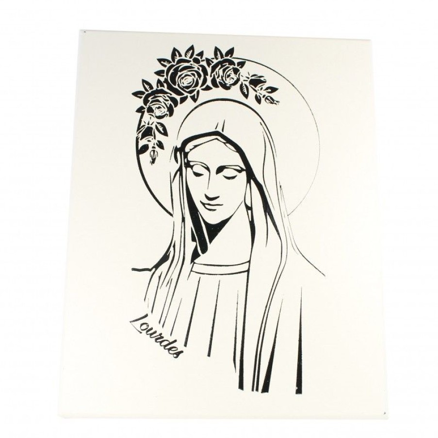 Palais du Rosaire Cadre Religieux | Cadre En Bois Blanc Notre Dame De Lourdes 13X16Cm