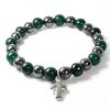Palais du Rosaire Bracelet Fantaisie | Bracelet En Pierres Naturelles D'Hematite Et Agate Verte Avec Croix