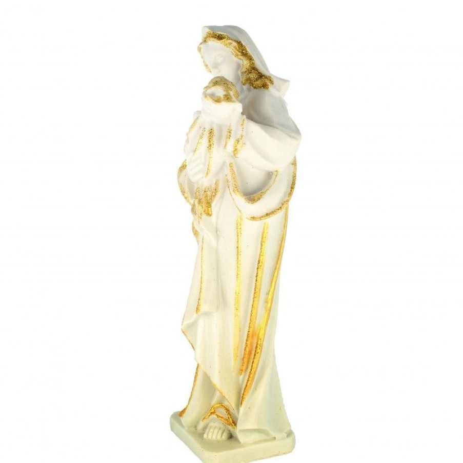 Palais du Rosaire Autre Statue De La Vierge | Statue De La Vierge A L'Enfant En Resine Blanche Et Pailletee 19Cm
