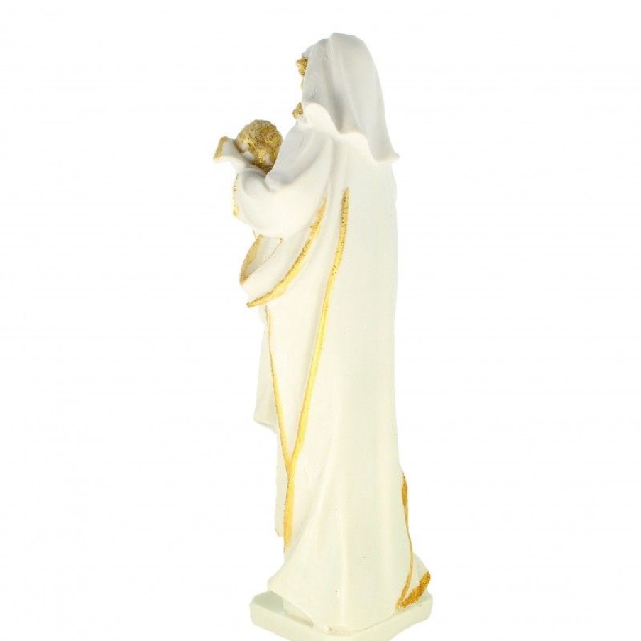 Palais du Rosaire Autre Statue De La Vierge | Statue De La Vierge A L'Enfant En Resine Blanche Et Pailletee 19Cm