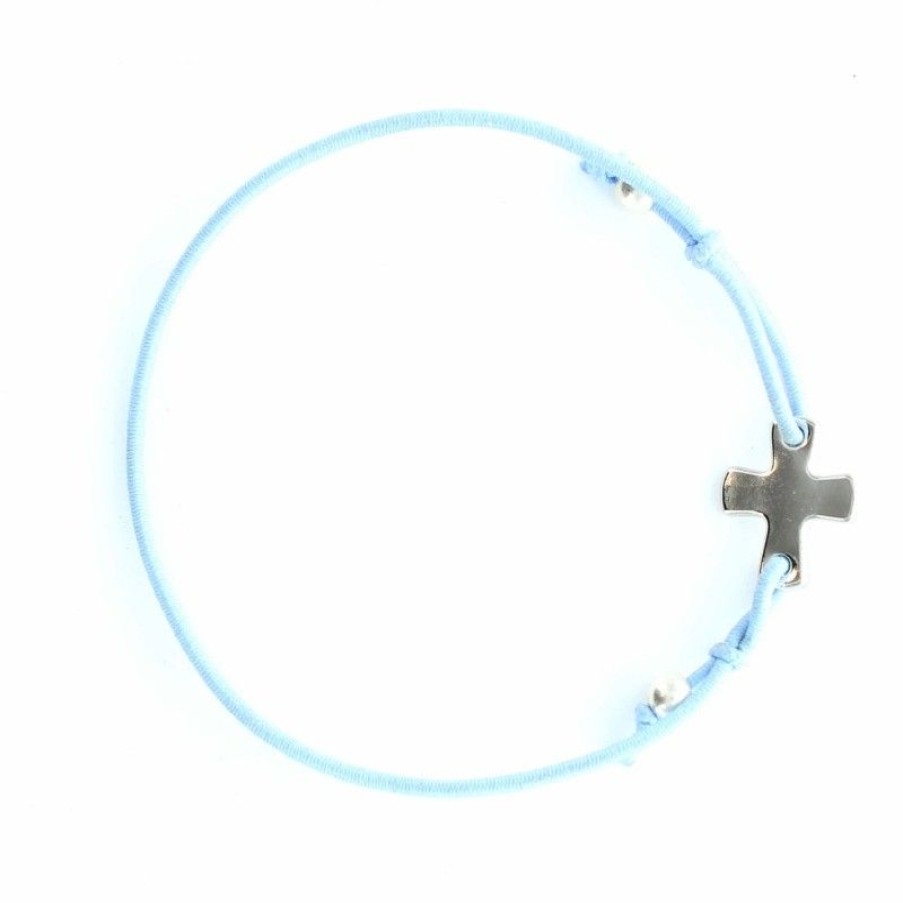 Palais du Rosaire Bracelet Fantaisie | Bracelet Croix Avec L'Apparition Sur Elastique Bleu
