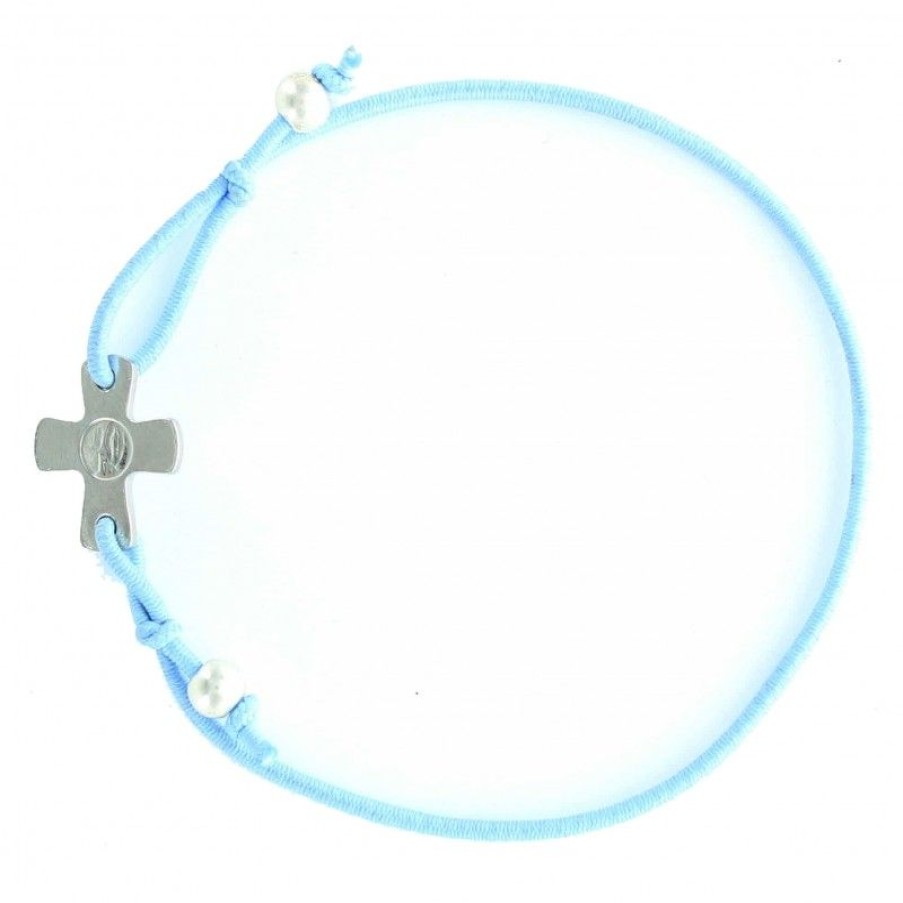 Palais du Rosaire Bracelet Fantaisie | Bracelet Croix Avec L'Apparition Sur Elastique Bleu