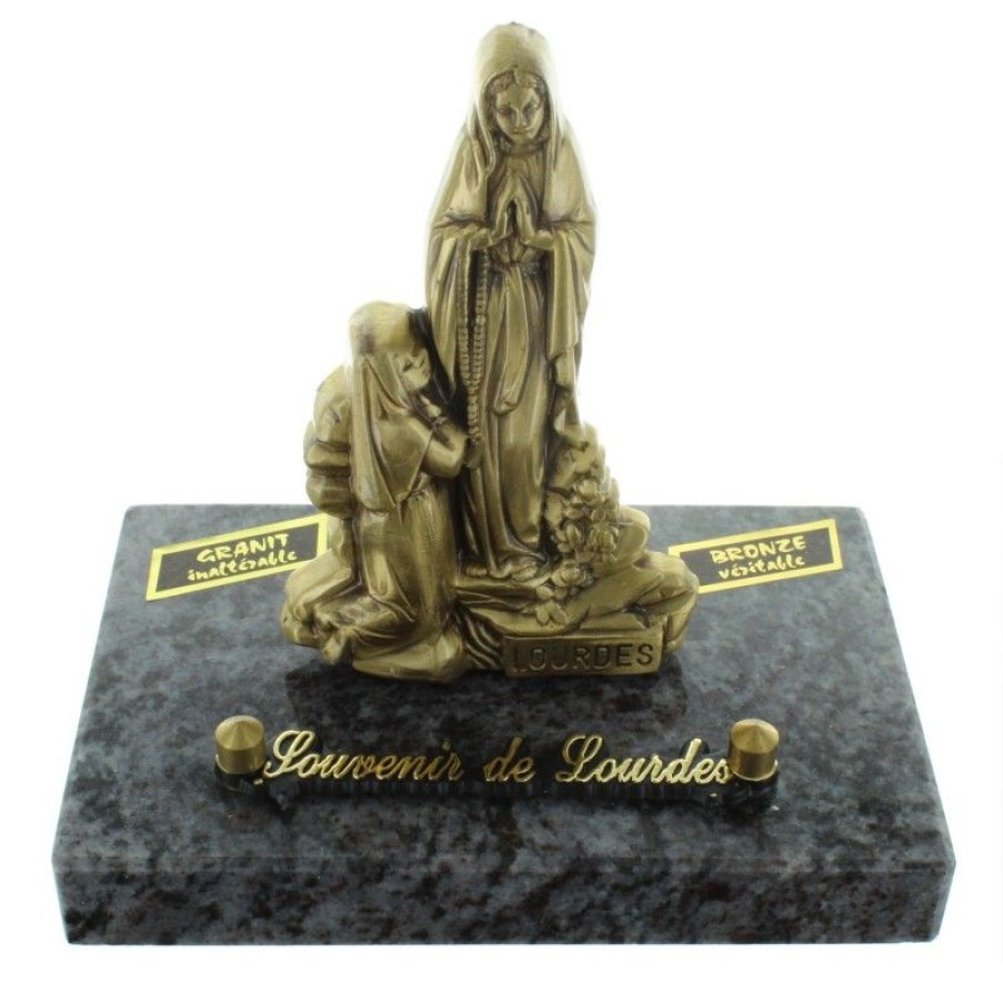 Palais du Rosaire Statue Funeraire | Plaque Funeraire En Granit Avec Une Statue De L'Apparition De Lourdes En Bronze 14X9Cm