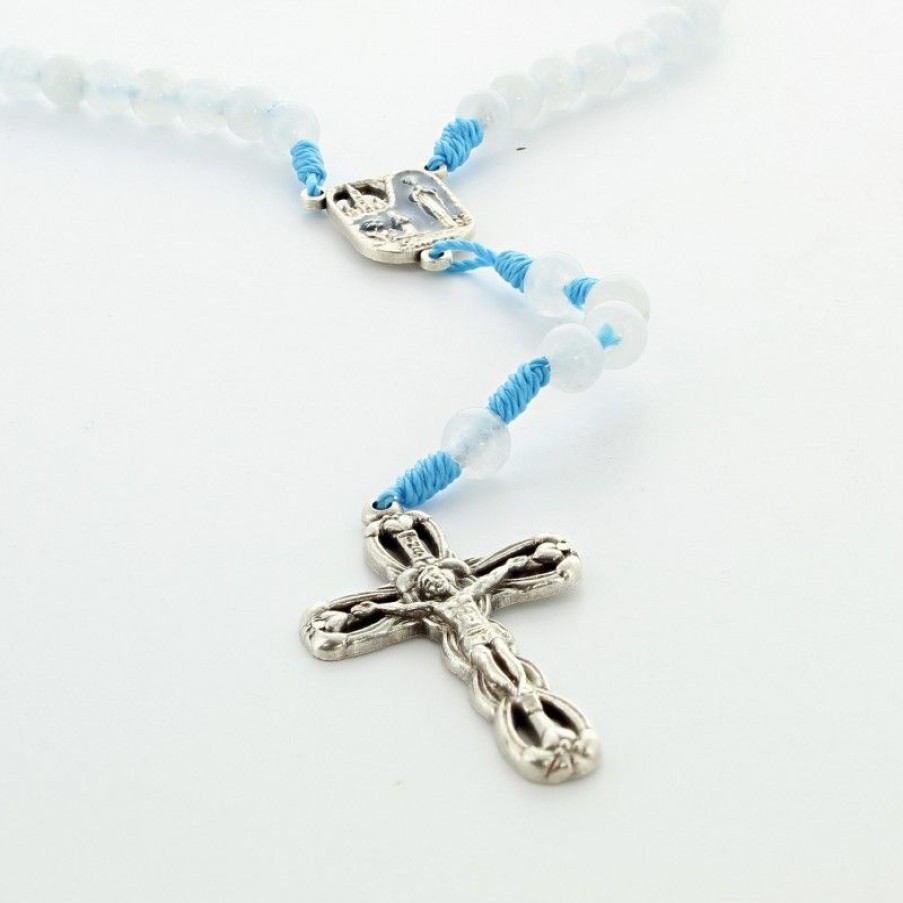 Palais du Rosaire Chapelet Pierre | Chapelet De Lourdes En Pierres D'Agate Blanche Et Corde Bleue