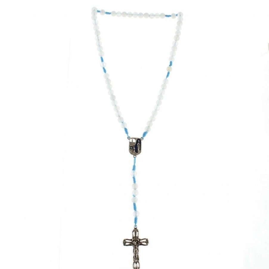 Palais du Rosaire Chapelet Pierre | Chapelet De Lourdes En Pierres D'Agate Blanche Et Corde Bleue