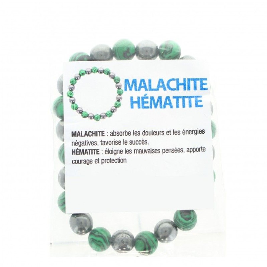 Palais du Rosaire Bracelet Fantaisie | Bracelet En Pierres Naturelles D'Hematite Et Malachite Avec Croix