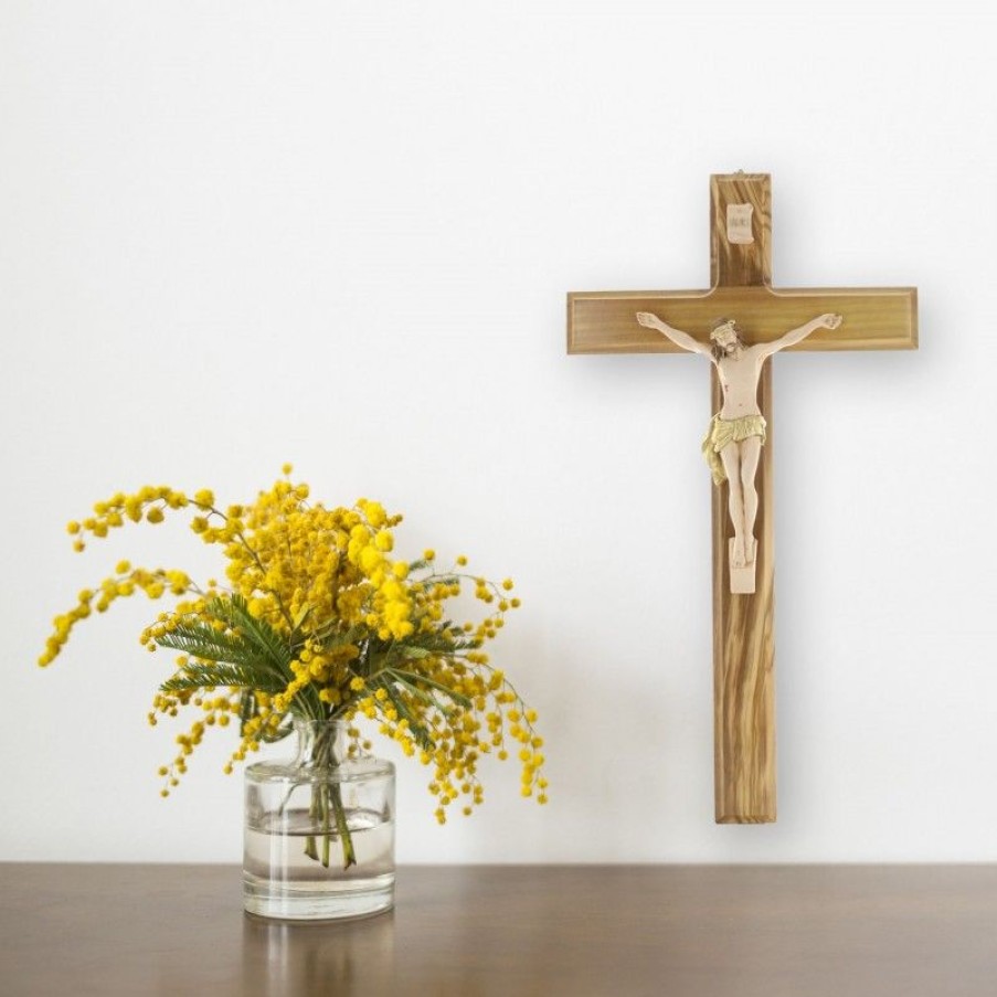 Palais du Rosaire Crucifix Bois | Crucifix En Bois D'Olivier Avec Christ En Resine 50 Cm
