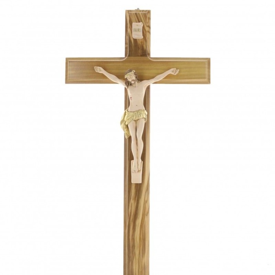 Palais du Rosaire Crucifix Bois | Crucifix En Bois D'Olivier Avec Christ En Resine 50 Cm
