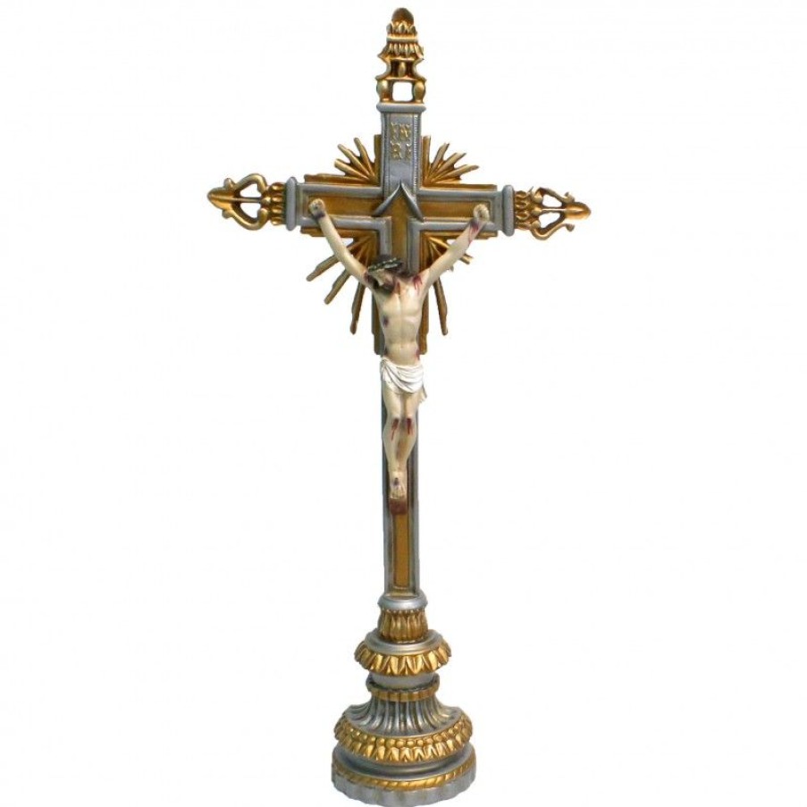 Palais du Rosaire Statue De Grande Taille | Crucifix En Resine Style Baroque 70 Cm A Poser