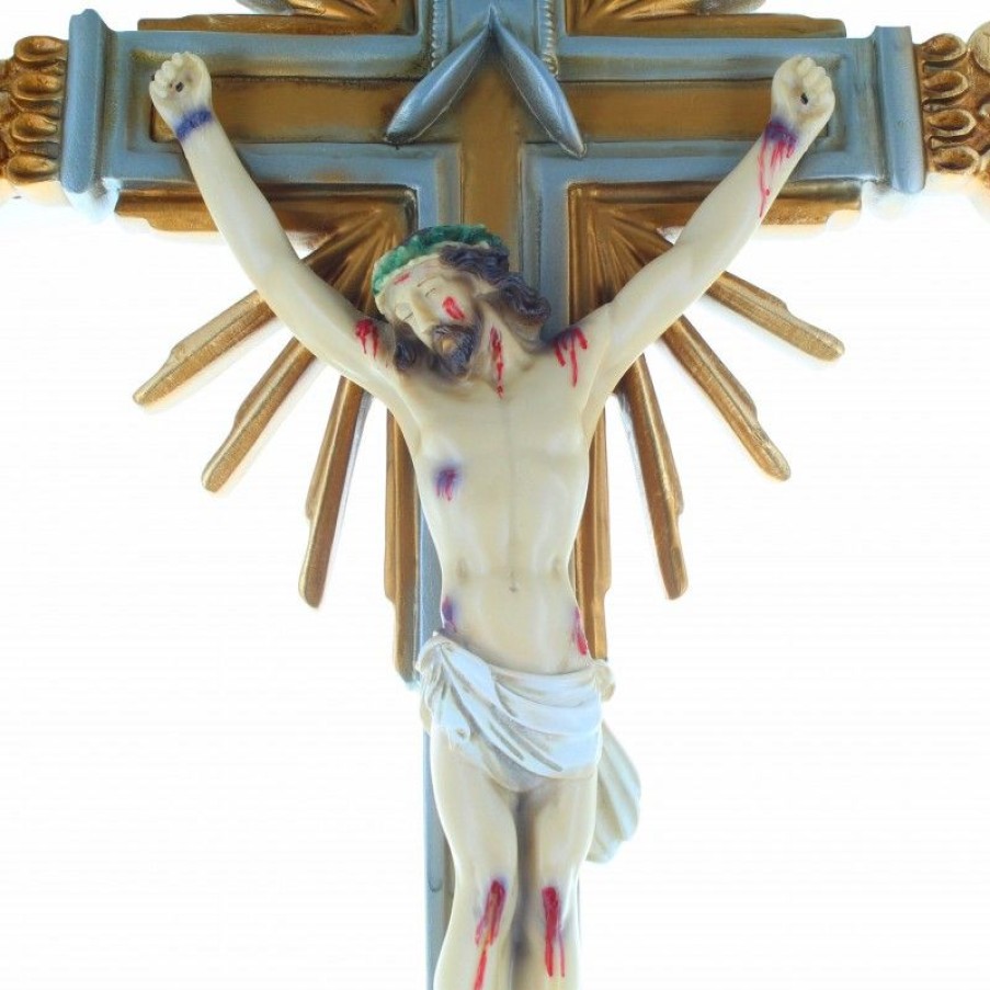 Palais du Rosaire Statue De Grande Taille | Crucifix En Resine Style Baroque 70 Cm A Poser